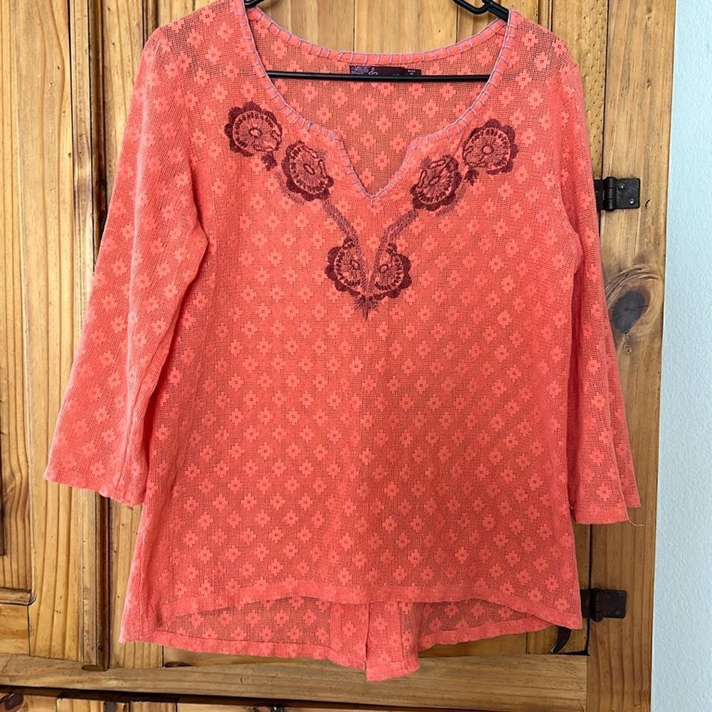 Prana Open Weave Embroidered Top
